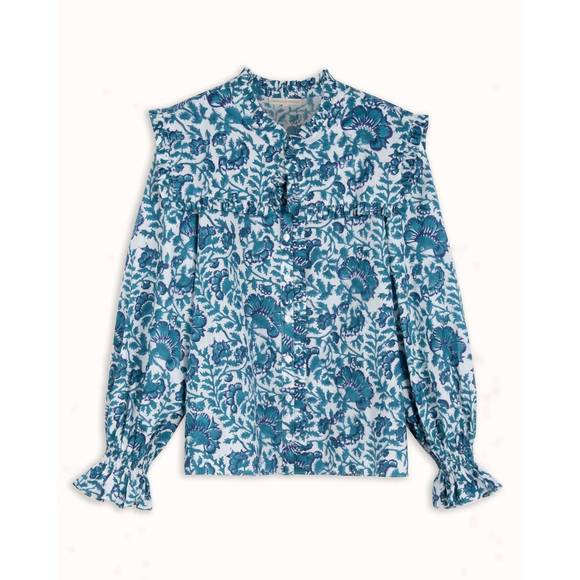 NEW OPHELIA & INDIGO beth floral blouse top in dark green/navy - Picture 3 of 5